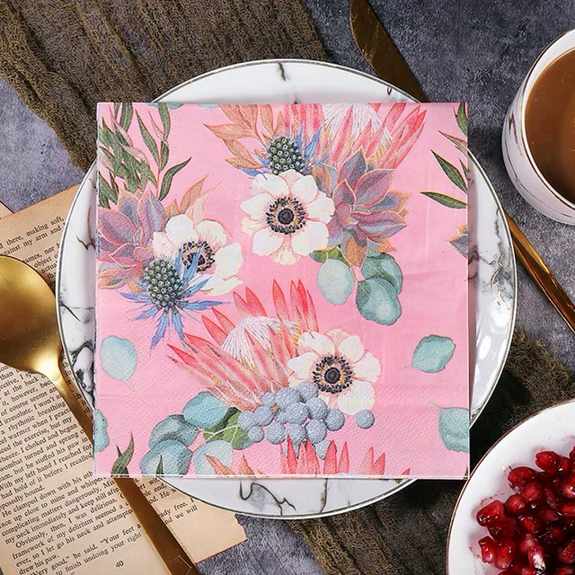 20Pcs/Pack Elegant Flower Table Decoupage Paper Napkins Vintage Floral  Napkin Paper Tissues for Wedding Party